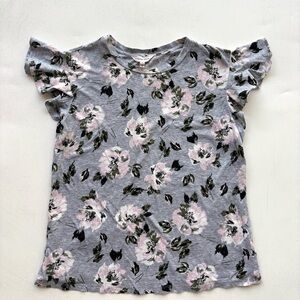 Rebeca Taylor pastel pink & grey small floral short sleeve too ruffle sleeves
